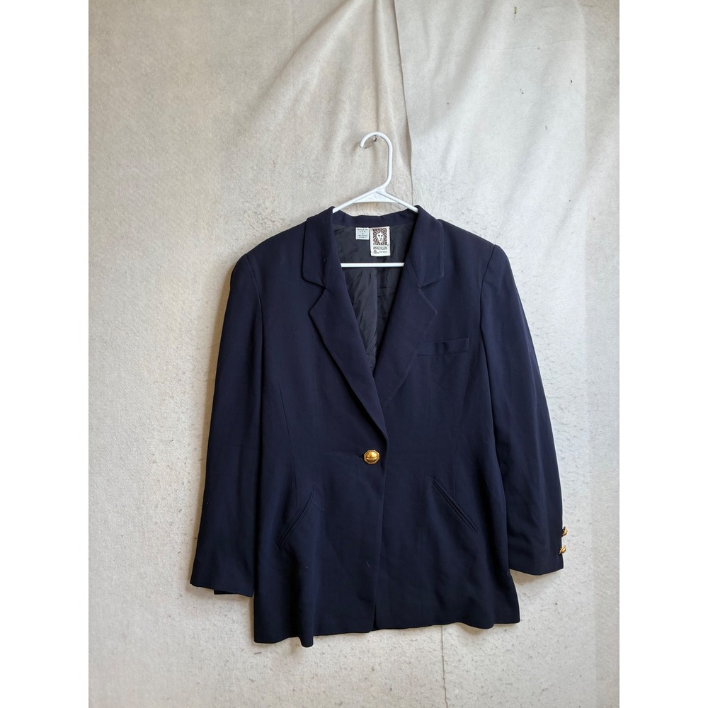 Anne Klein Vintage Navy Blue 100% Wool Blazer Gold Buttons Made in USA 8973